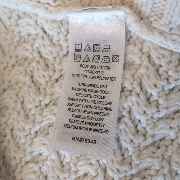 Aspen Kids Turtleneck Poncho Cream Faux Fur Size L 10 Cape Knit - Picture 7 of 11